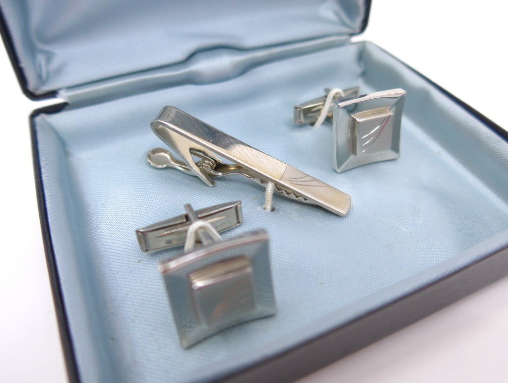 1950's Vintage Fleur De Lis Cufflinks + Tie Bar Clip French